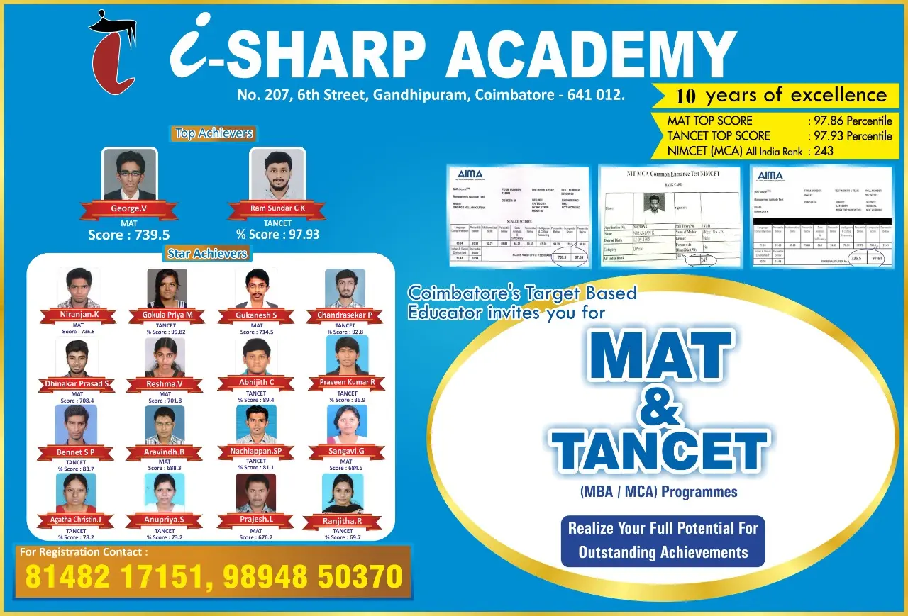 TANCET – MAT isharp academy result - best coaching in Coimbatore