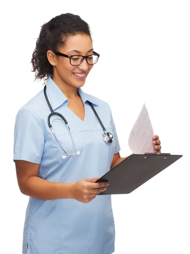 healthcare-medicine-concept-smiling-female-african-american-doctor-nurse-eyeglasses-with-stethoscope-clipboard